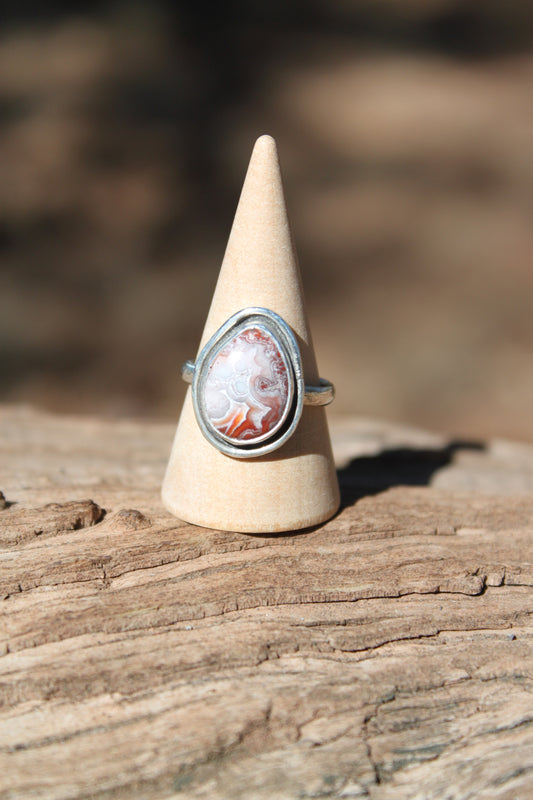 Crazy Lace Agate Teardrop Ring