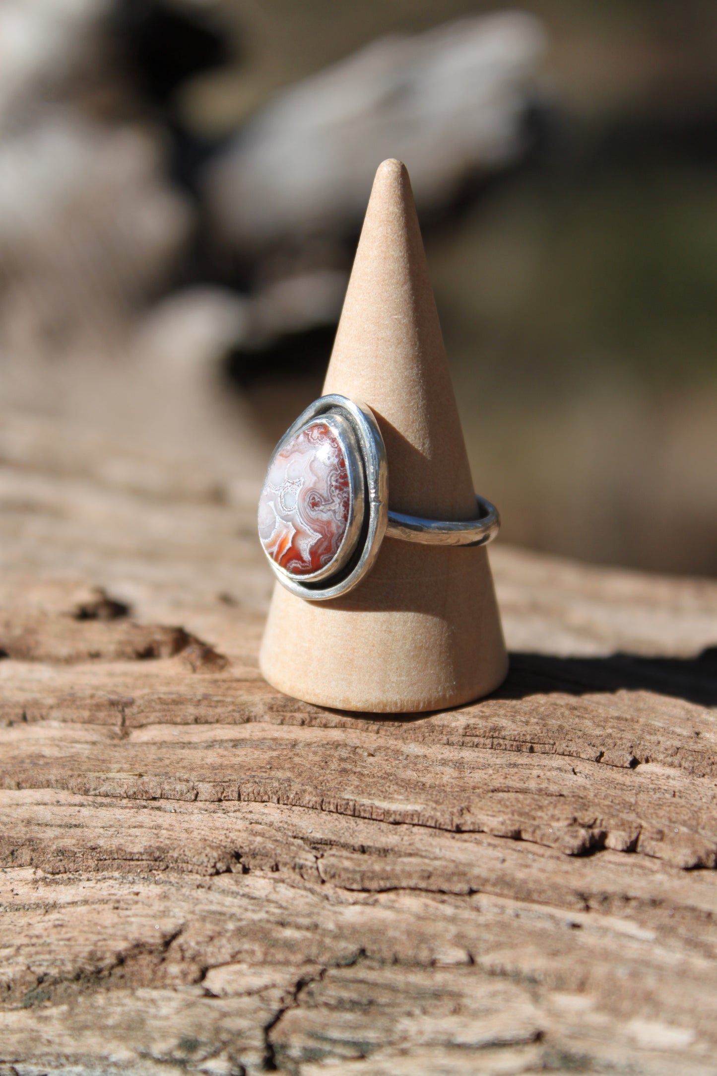 Crazy Lace Agate Teardrop Ring