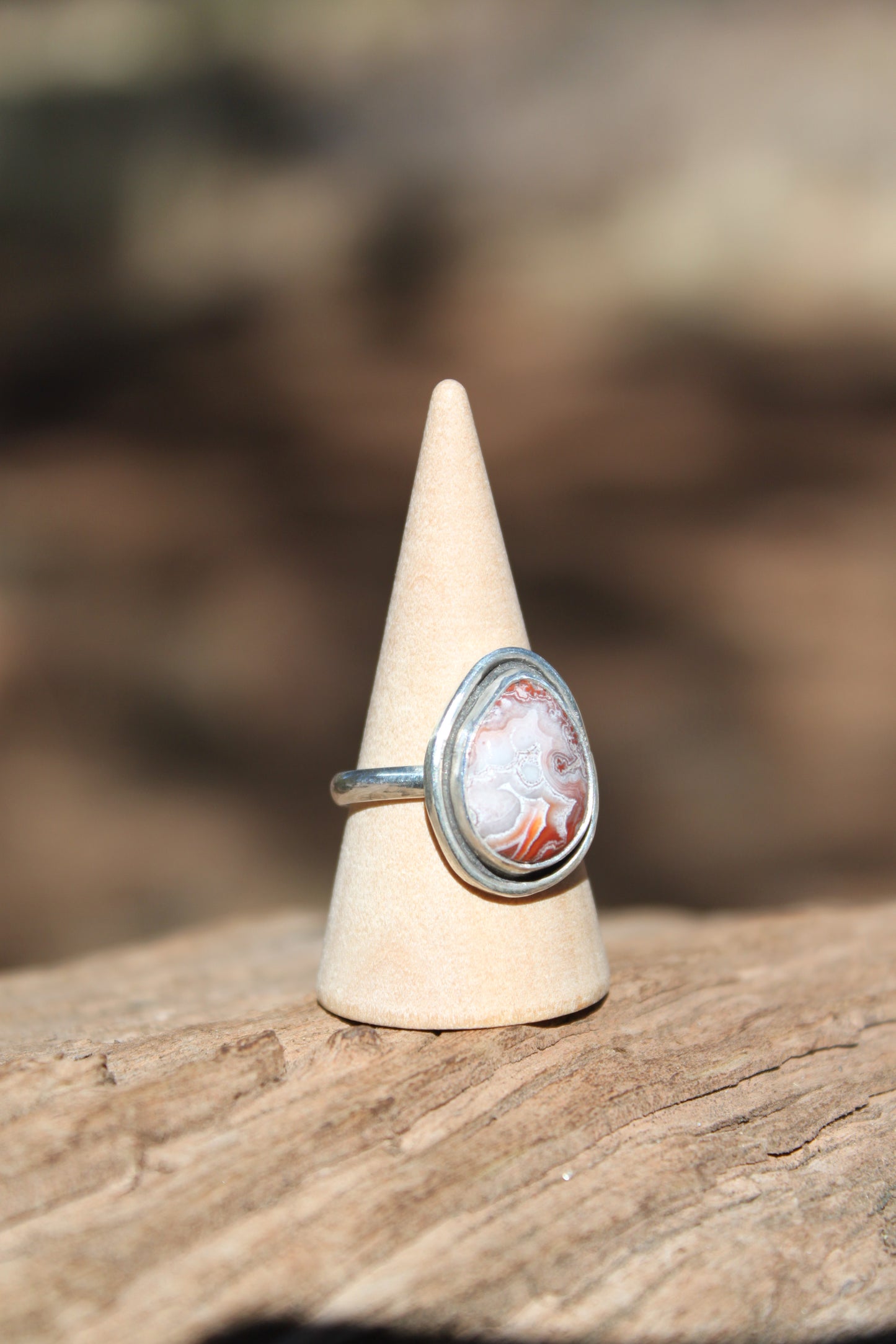 Crazy Lace Agate Teardrop Ring