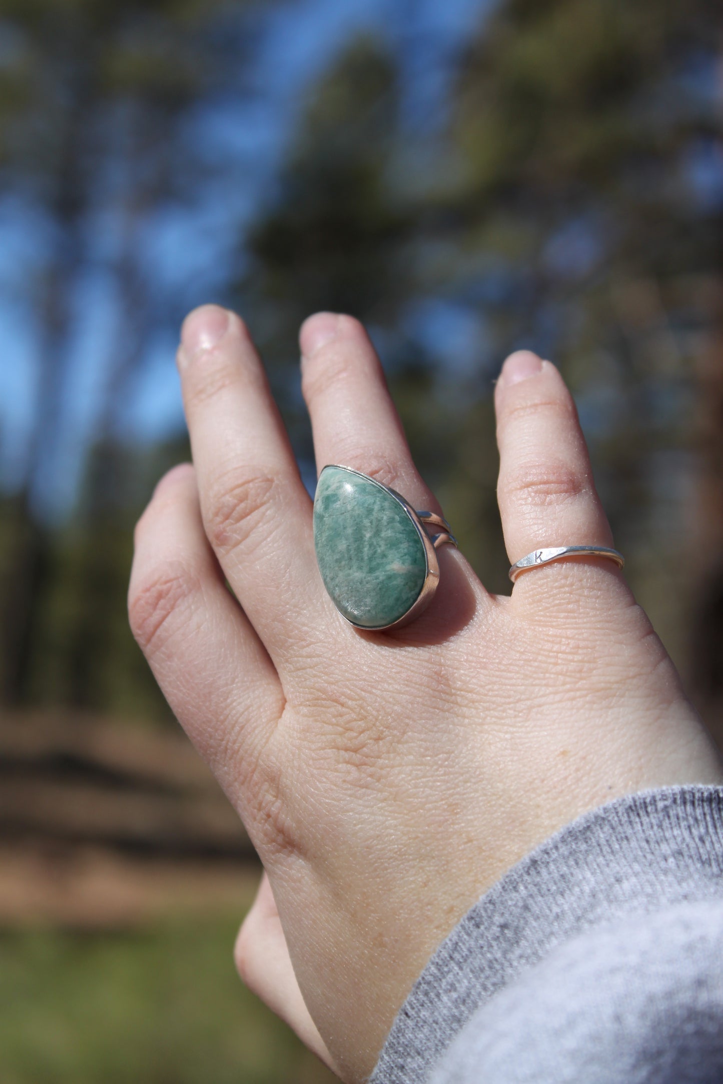 Chunky Amazonite Teardrop Ring