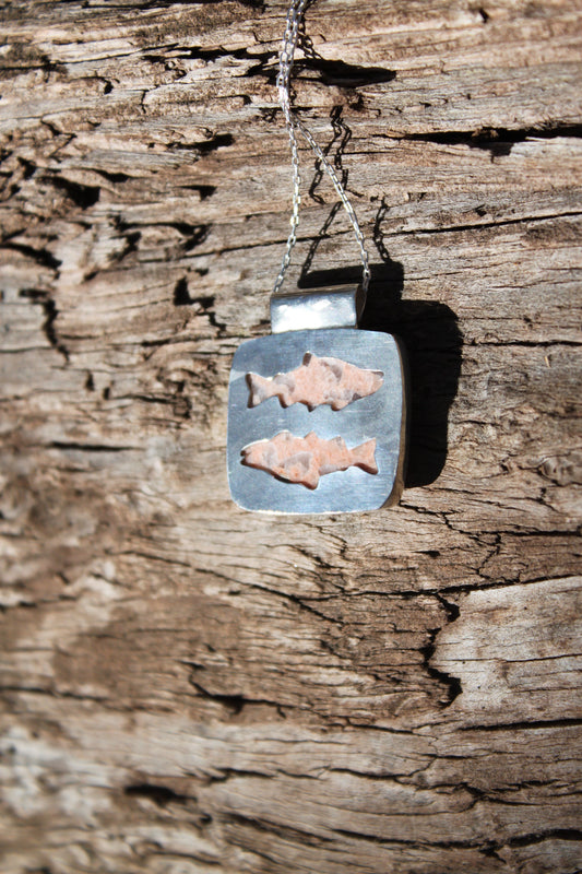 Zebradorite Pendant with Salmon Detail